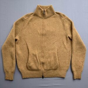 Banana Republic Wool Ribbed-Knit Beige Full Zip Mock Neck Sweater Men’s XL